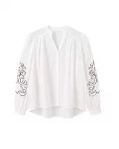 Embroidery Shirt - White/Marron