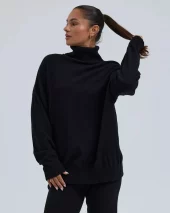 Wool Cashmere Roll Neck Jumper - Black
