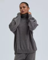 Wool Cashmere Roll Neck Jumper - Heather Mushroom