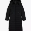 Down Branded Fitted Maxi Coat - Black