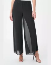 Chiffon Wide-Leg Pull-On Pants - Black