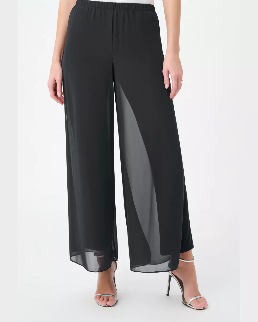 Chiffon Wide-Leg Pull-On Pants - Black