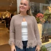 Cardigan R-neck w/fringes - Creamy Cacao