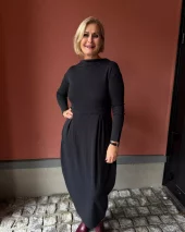 Dress Long Wipleats & High Neck - Caviar