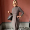 Dress Long Wipleats & High Neck - Earth Melange