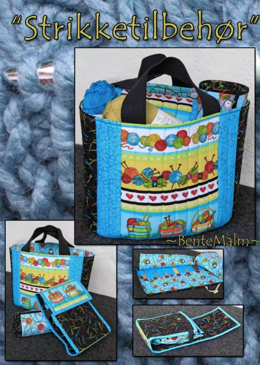 Strikketilbehør - Veske til strikketøy, mapper til strikkepinner - Bente Malm