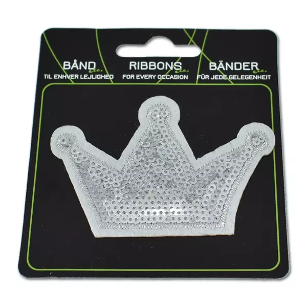 Strykemerke - Krone med glitter - 82x55mm