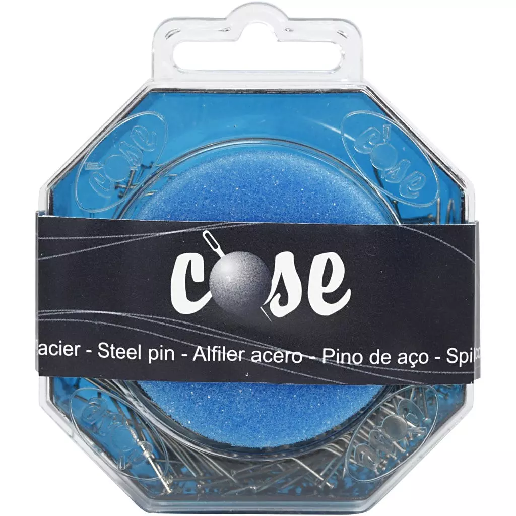 Knappenåler i boks med pute - 50 gram