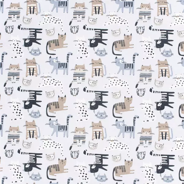 Lys grå med katt - Økotex - Bomullscanvas