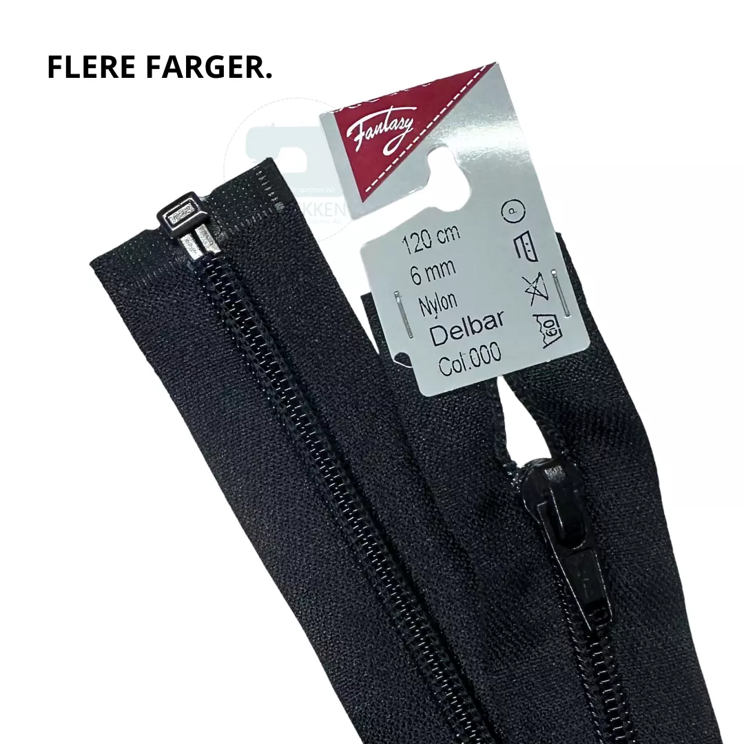 120cm/6mm - Delbar glidelås - Nylon