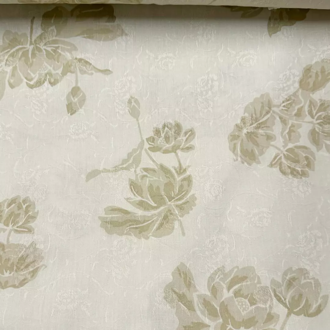 Krem med blomster 1e – Jacquard – bomull