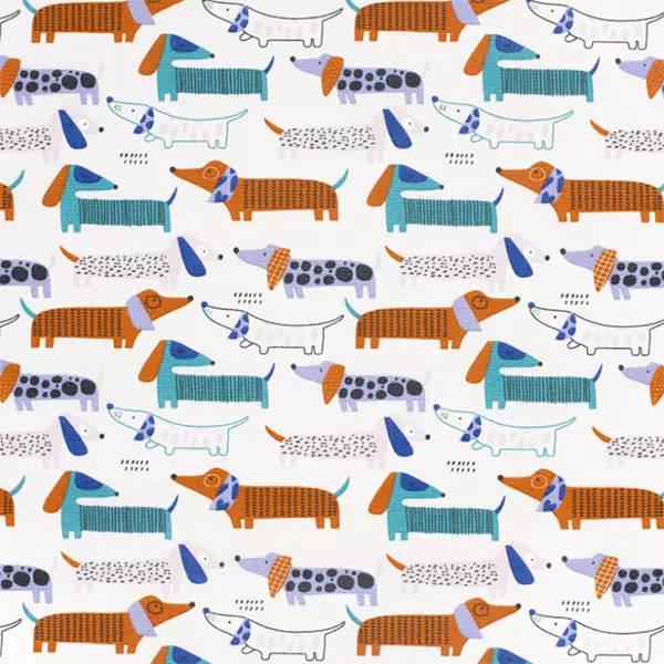 Sandgrå med hund - Økotex - Bomullscanvas