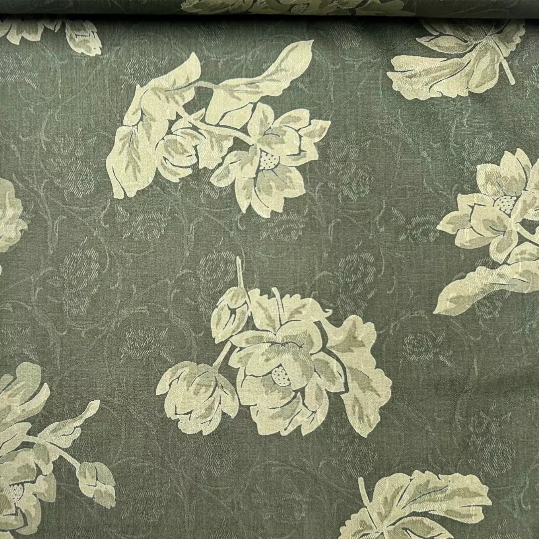 Grønn med blomster - Jacquard - bomull
