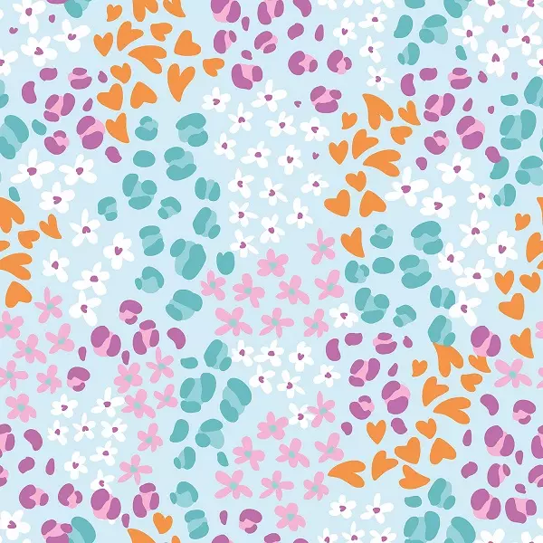 Flerfarget m/hjerter & blomster Fv.002 - Økotex - Jersey