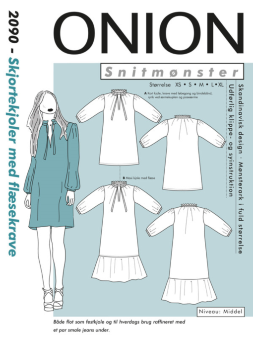 Skjortekjole/bluse med volangkrage - XS-XL - Onion 2090