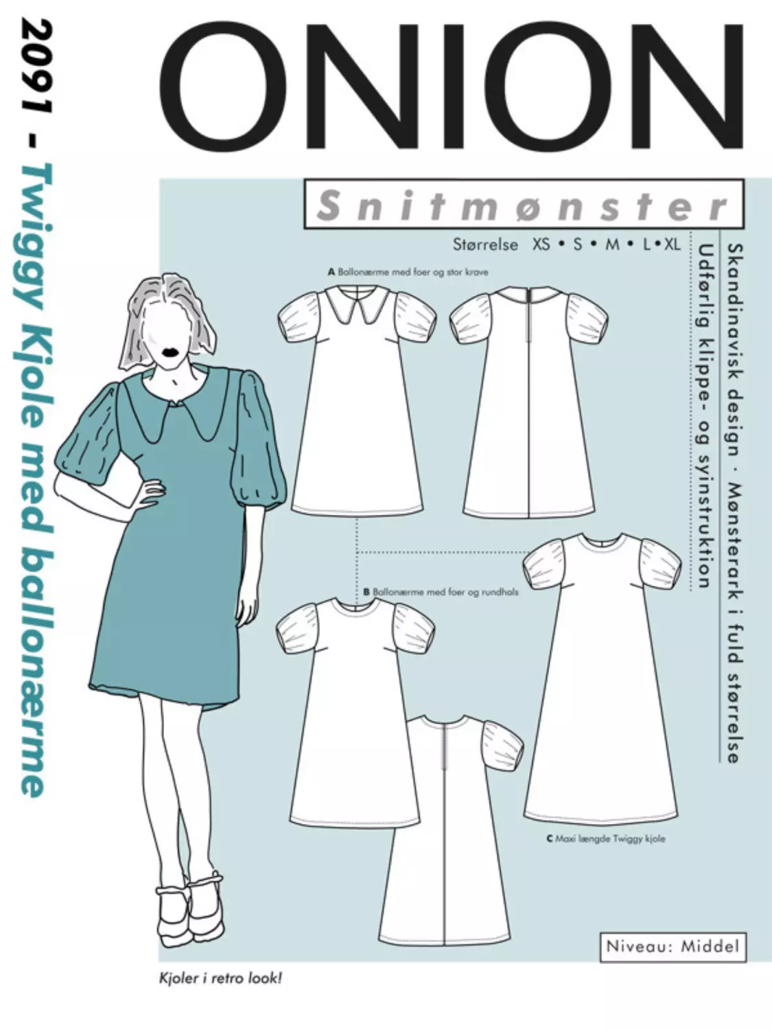 Twiggykjole med ballongerme - XS-XL - Onion 2091