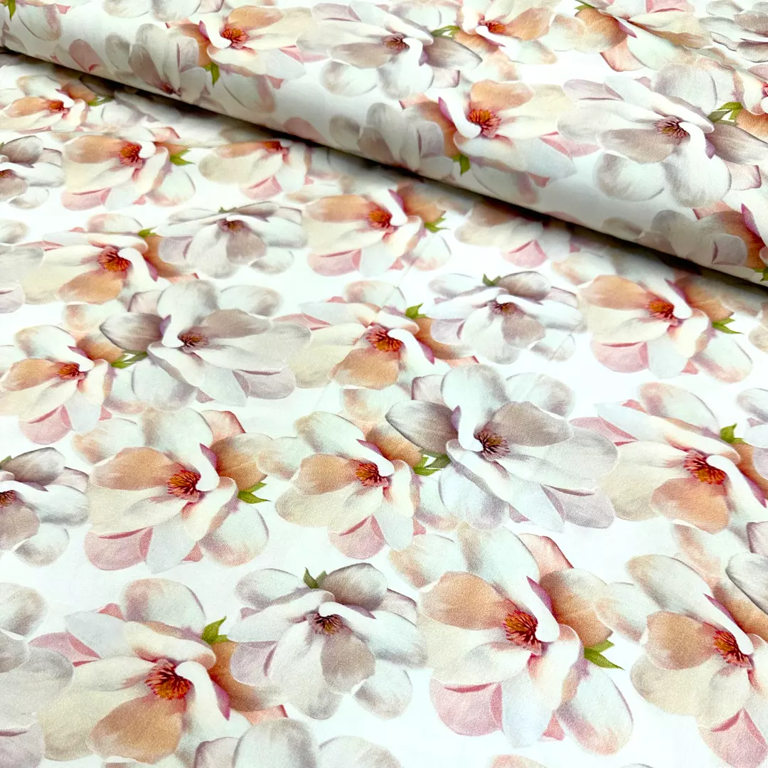 Hvit m/blomster fv.215 - Vevd viskose