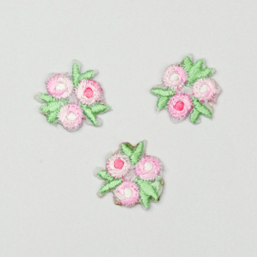 Strykemerke - 3 rosa blomster - 1,8x1,8cm
