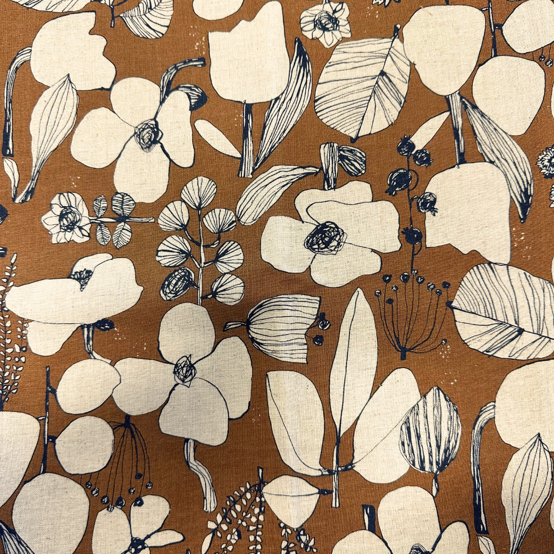 Drawing flowers 1c - Precut 50x110cm - Japansk bomull
