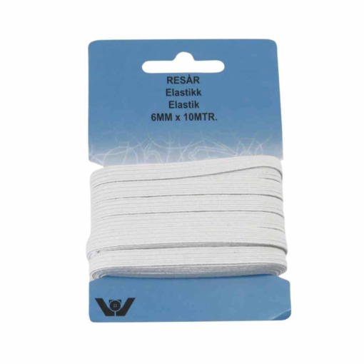 Elastikk – hvit – 6mm – 10 mtr
