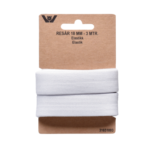 Elastikk – Hvit – 18mm – 3 mtr