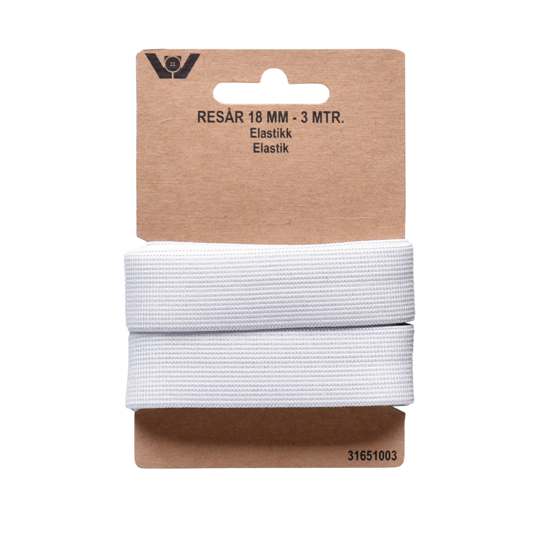 Elastikk – Hvit – 18mm – 3 mtr