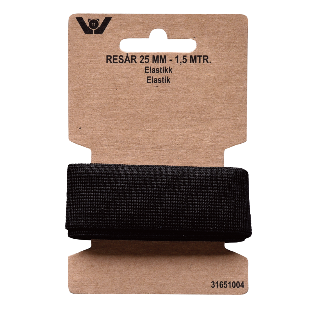 Elastikk – Sort – 25mm – 1,5 mtr
