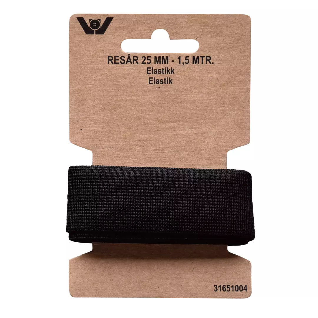 Sort – 25mm – 1,5 mtr - Elastikk
