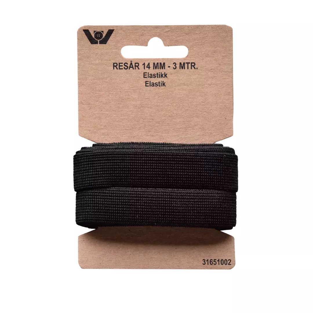 Sort – 14mm – 3 mtr - Elastikk