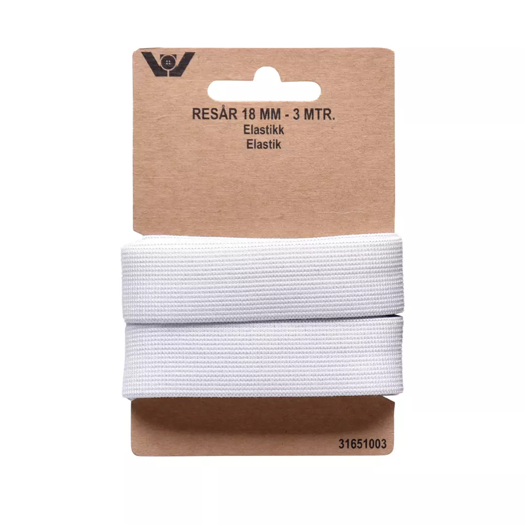 Elastikk – Hvit – 18mm – 3 mtr