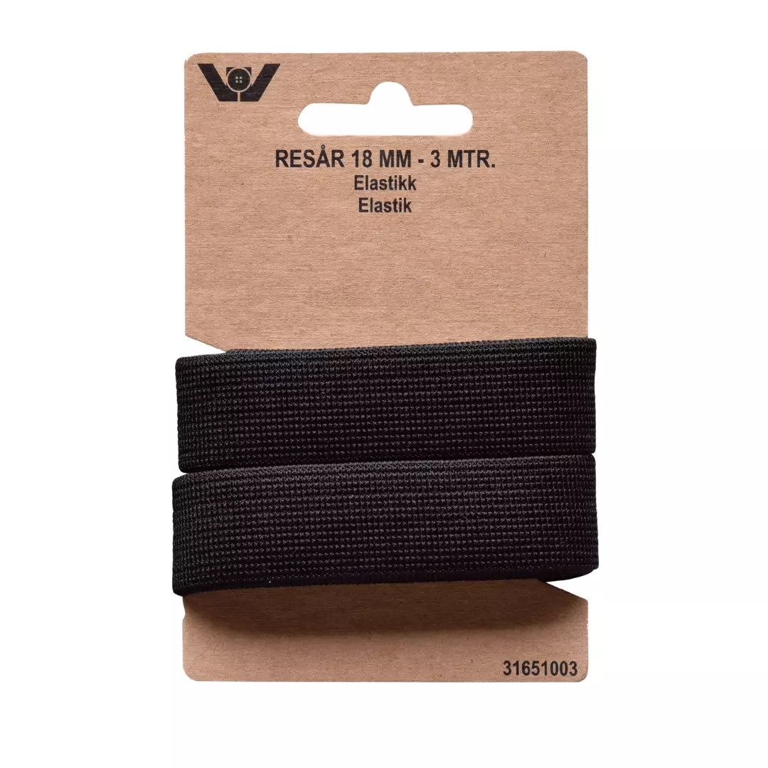 Elastikk – Sort – 18mm – 3 mtr