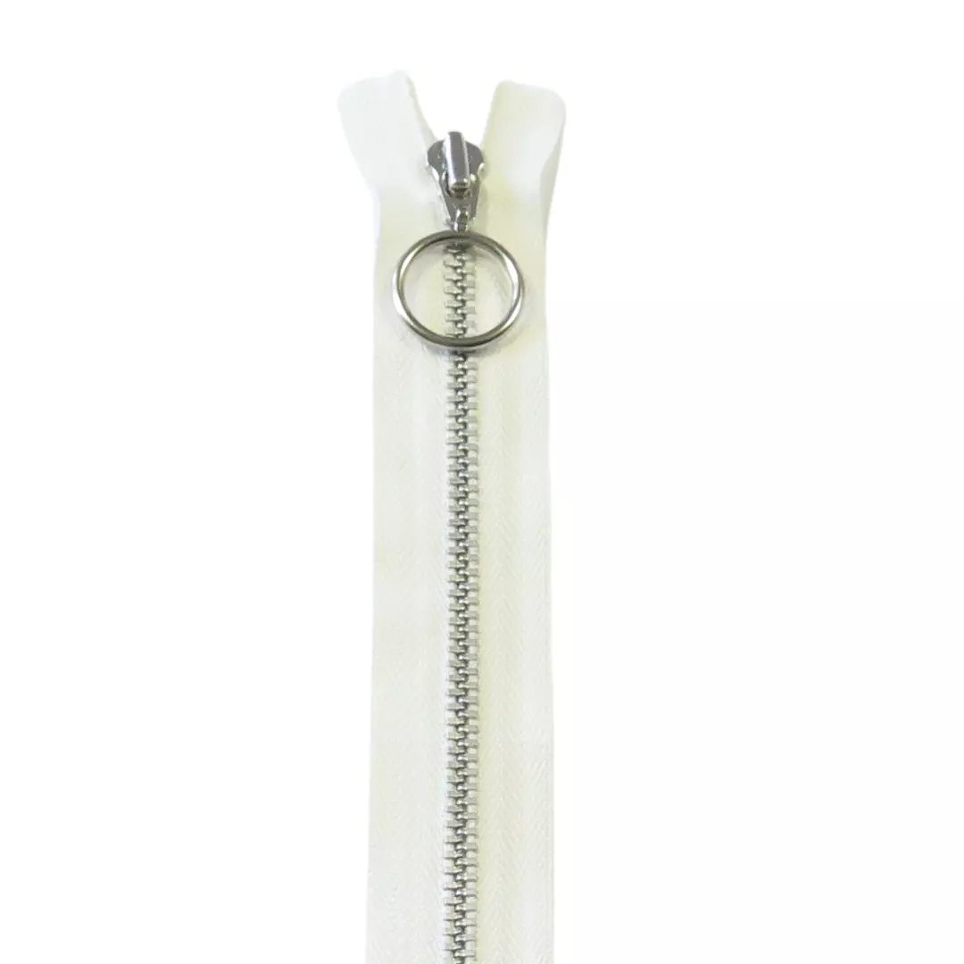 35cm/4mm - Råhvit - Metallglidelås m/ring