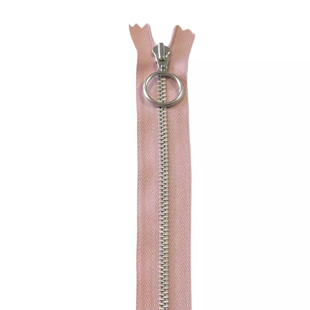 20cm/4mm – Rosa – Metallglidelås m/ring