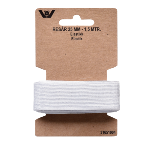 Elastikk – Hvit – 25mm – 1,5 mtr