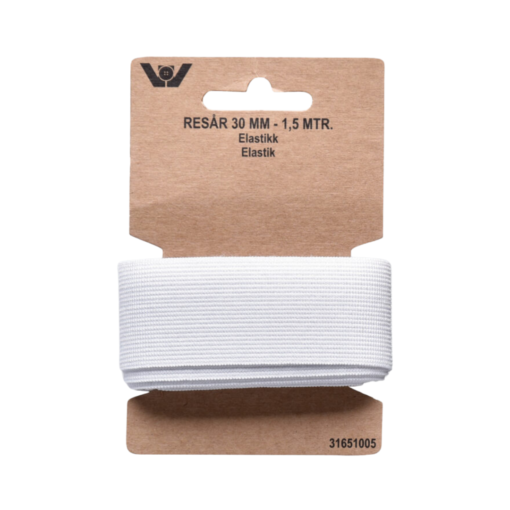 Elastikk – Hvit – 30mm – 1,5 mtr