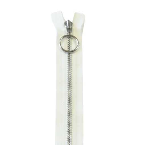 20cm/4mm – Råhvit – Metallglidelås m/ring