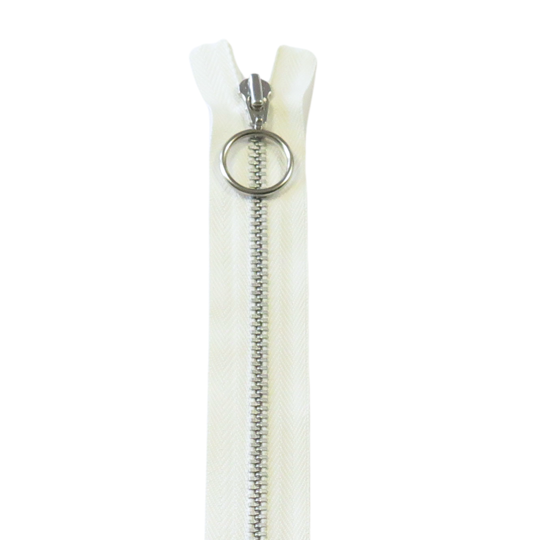 20cm/4mm – Råhvit – Metallglidelås m/ring