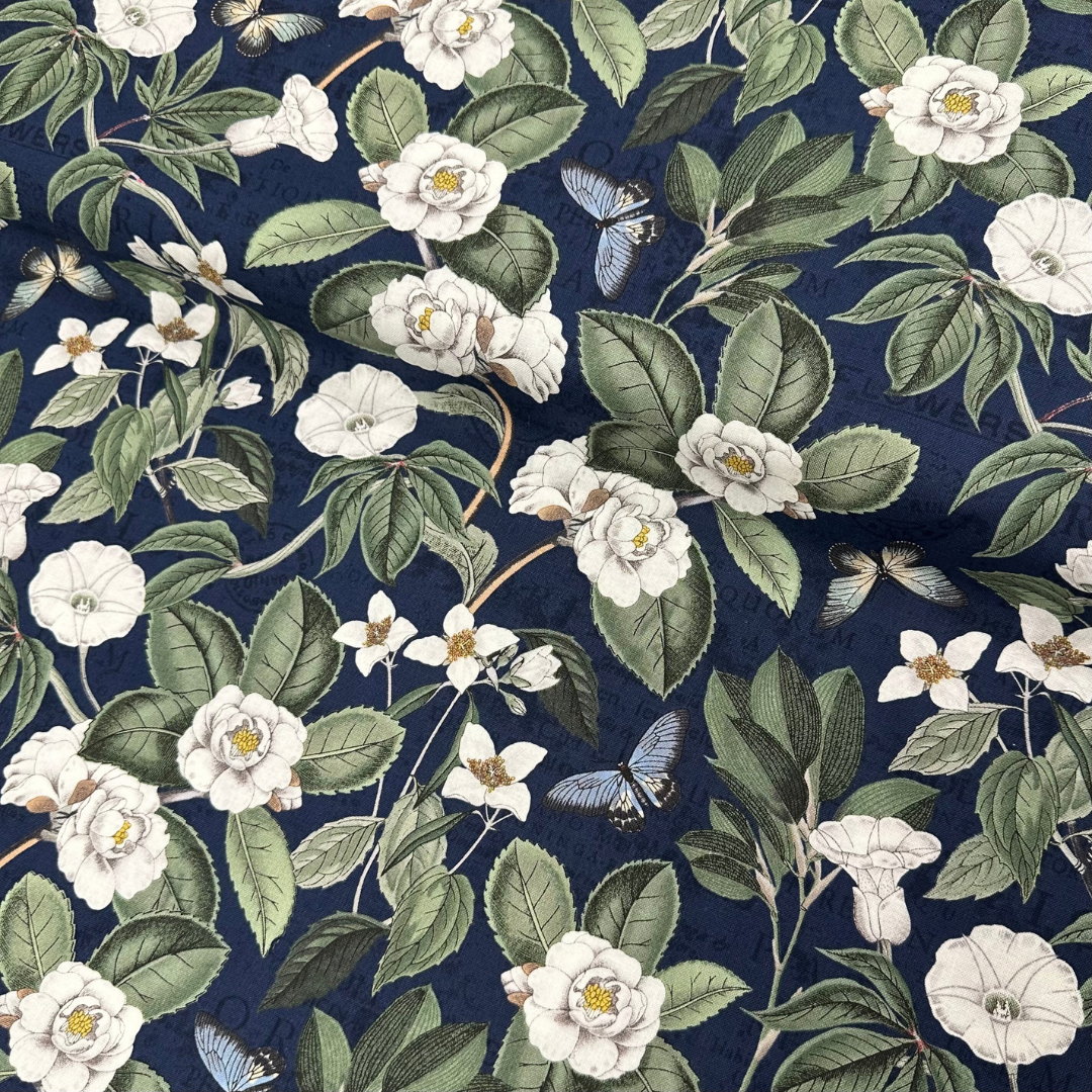 Botanical Over Navy fv.471 - Garden Grace - Bomull