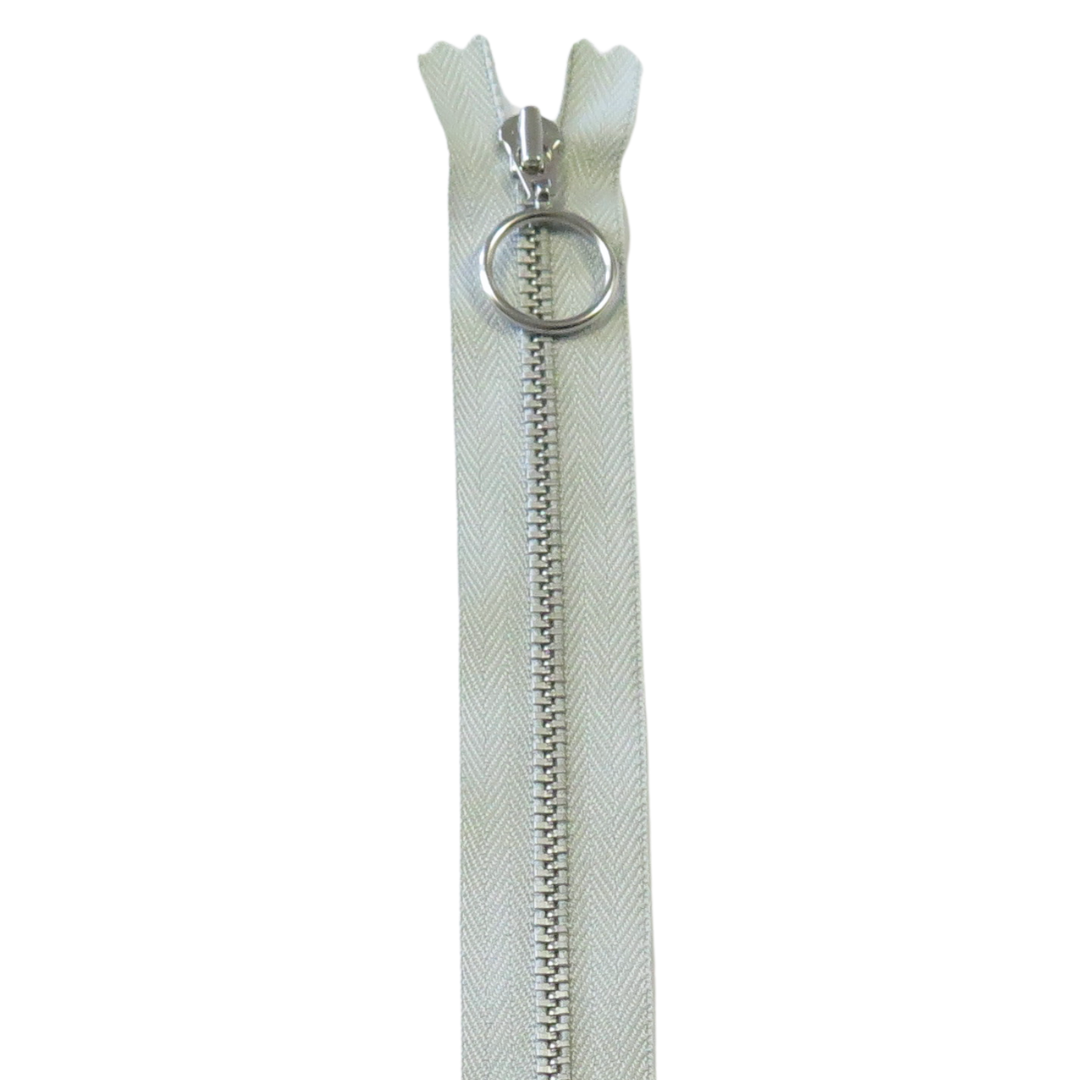 20cm/4mm – Lys grå – Metallglidelås m/ring