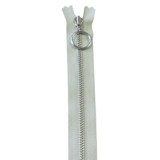 30cm/4mm – Lys grå – Metallglidelås m/ring