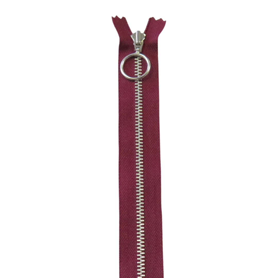 20cm/4mm – Vinrød – Metallglidelås m/ring