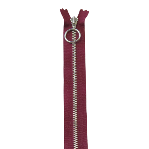 25cm/4mm – Vinrød – Metallglidelås m/ring