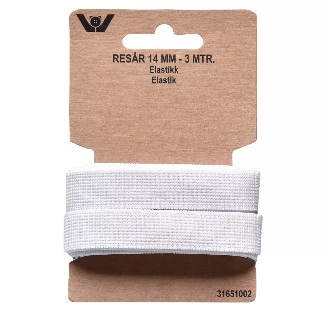 Hvit – 14mm – 3 mtr - Elastikk