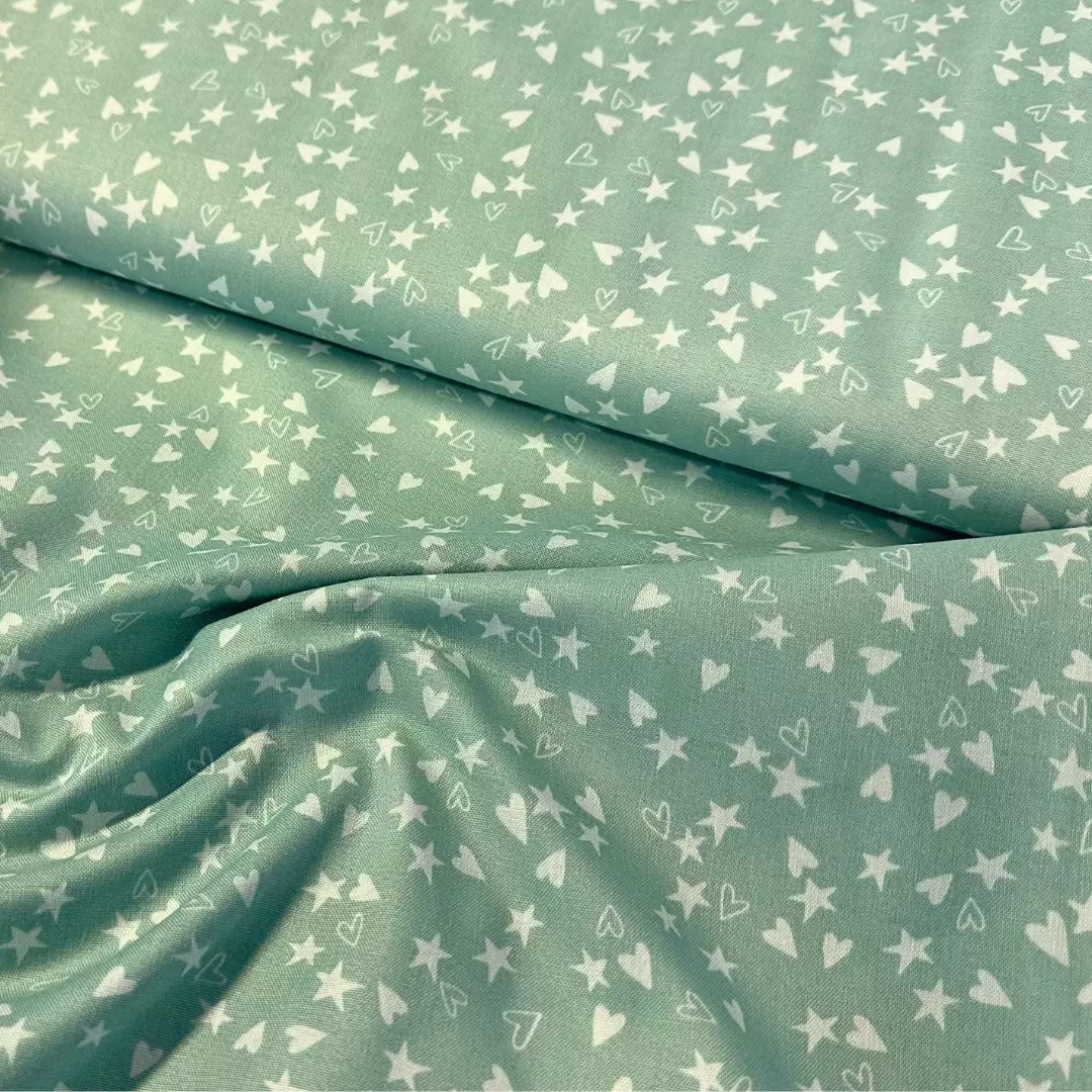 Hearts & stars, mint - Safari Lullaby - Bomull