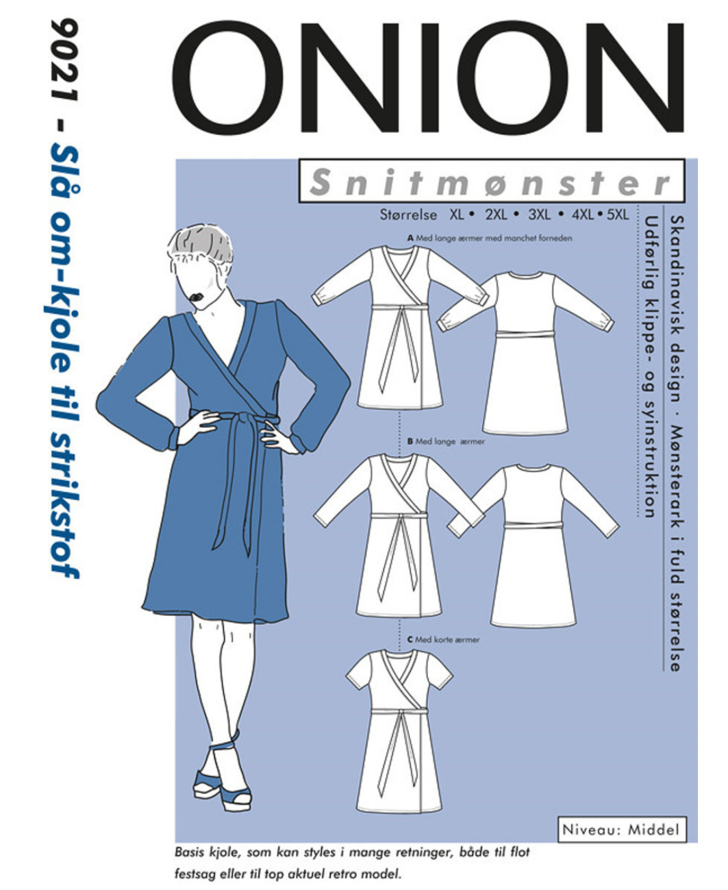Omslagskjole til stretchstoff - XL-5XL - Onion 9021