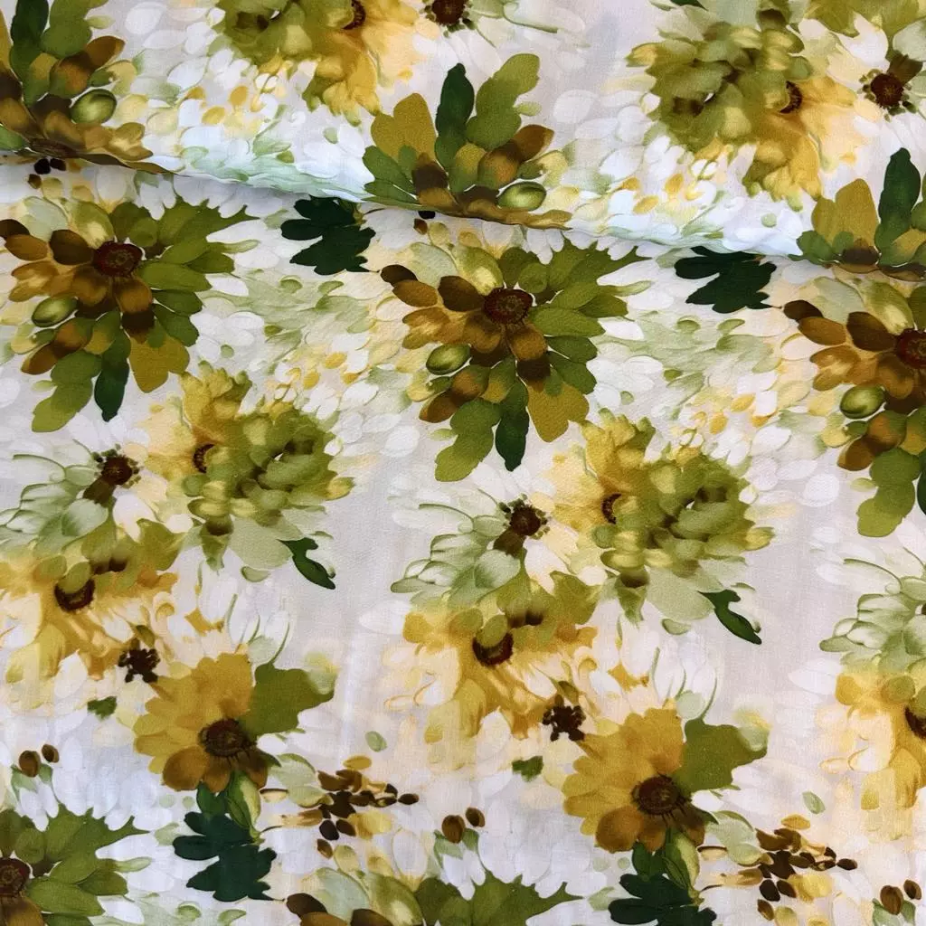 Grønne & gule blomster - Vevd Viskose