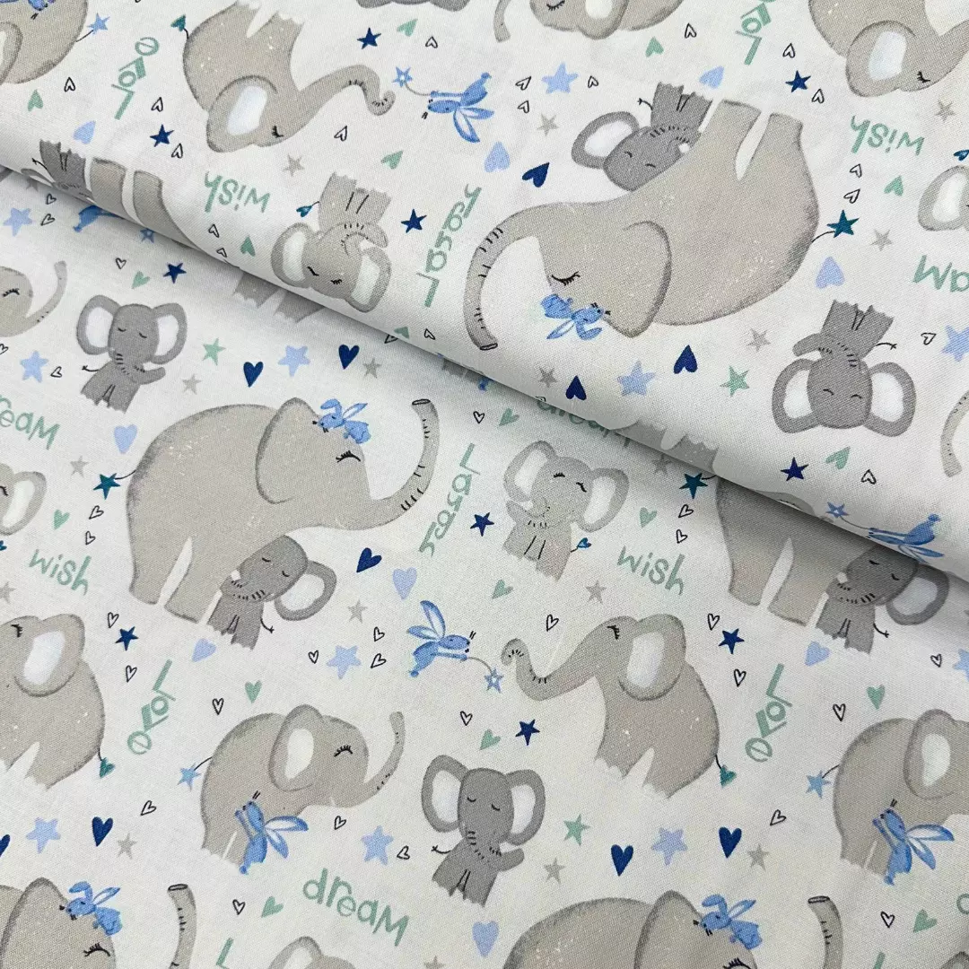 Elephant All Over Gray – Safari Lullaby – Bomull