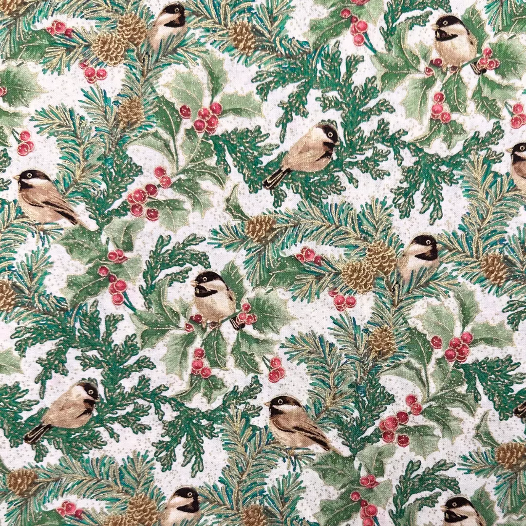 Winter chickadees metallic – A winters day – Bomull