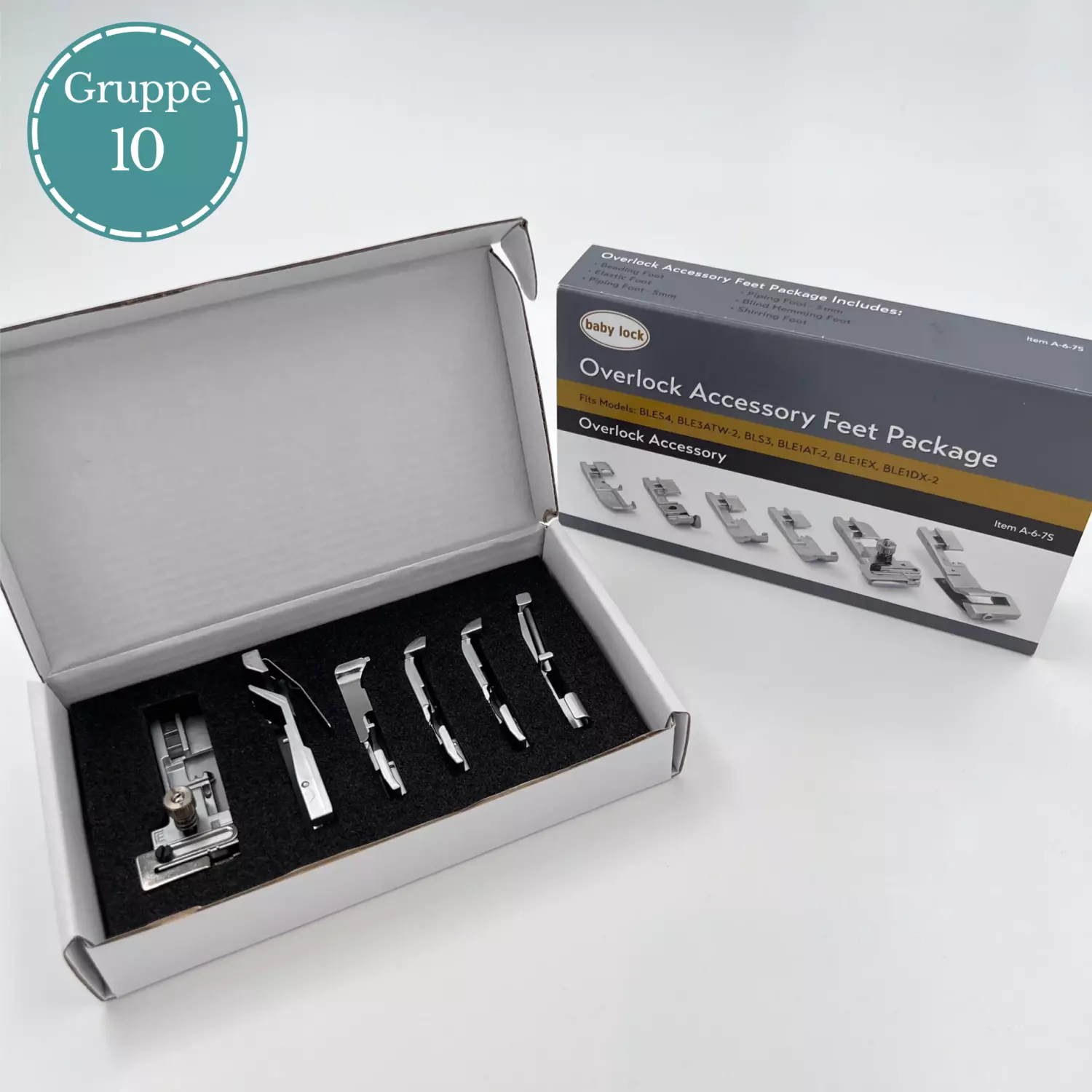Trykkfotsett 6 trykkføtter - Overlock - Baby Lock