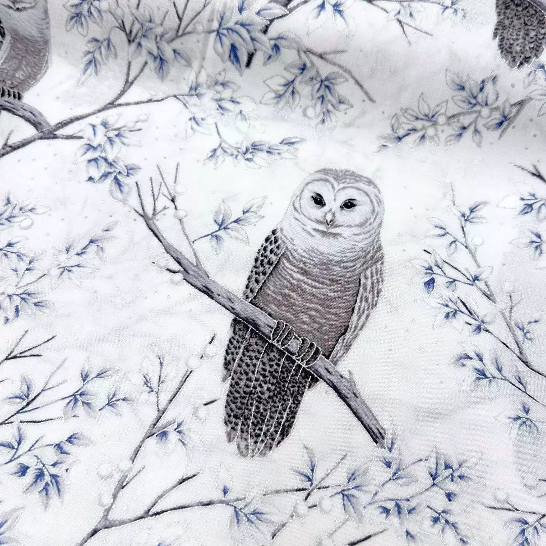 Owls Silver - Midnight Perch - Hoffman Fabrics